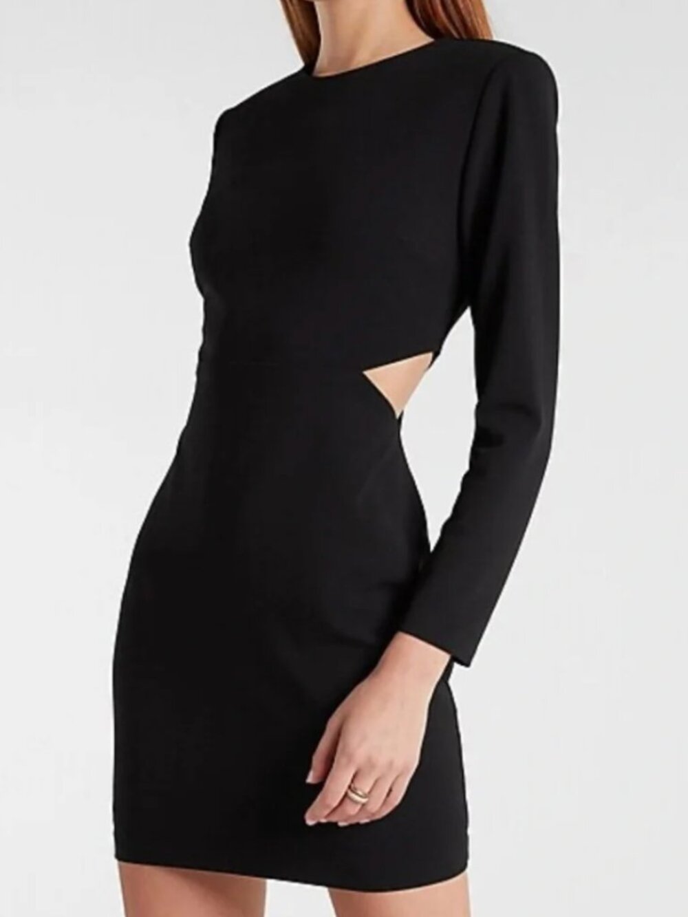 NWT Express Black Waist Cutout Long Sleeve Mini Bodycon Dress | Size S